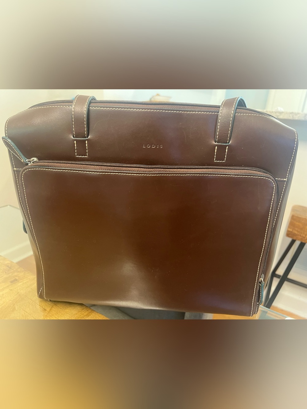 Lodis Women Laptop Tote Bag Brown Leather Organizational Travel